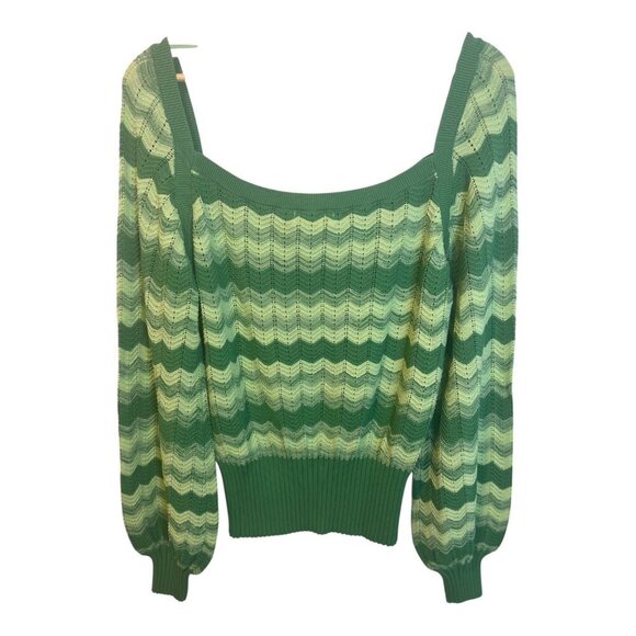 Ramy Brook Briar Cropped Sweater Size XL Green 100% Cotton Wave Knit Square Neck - Picture 4 of 9